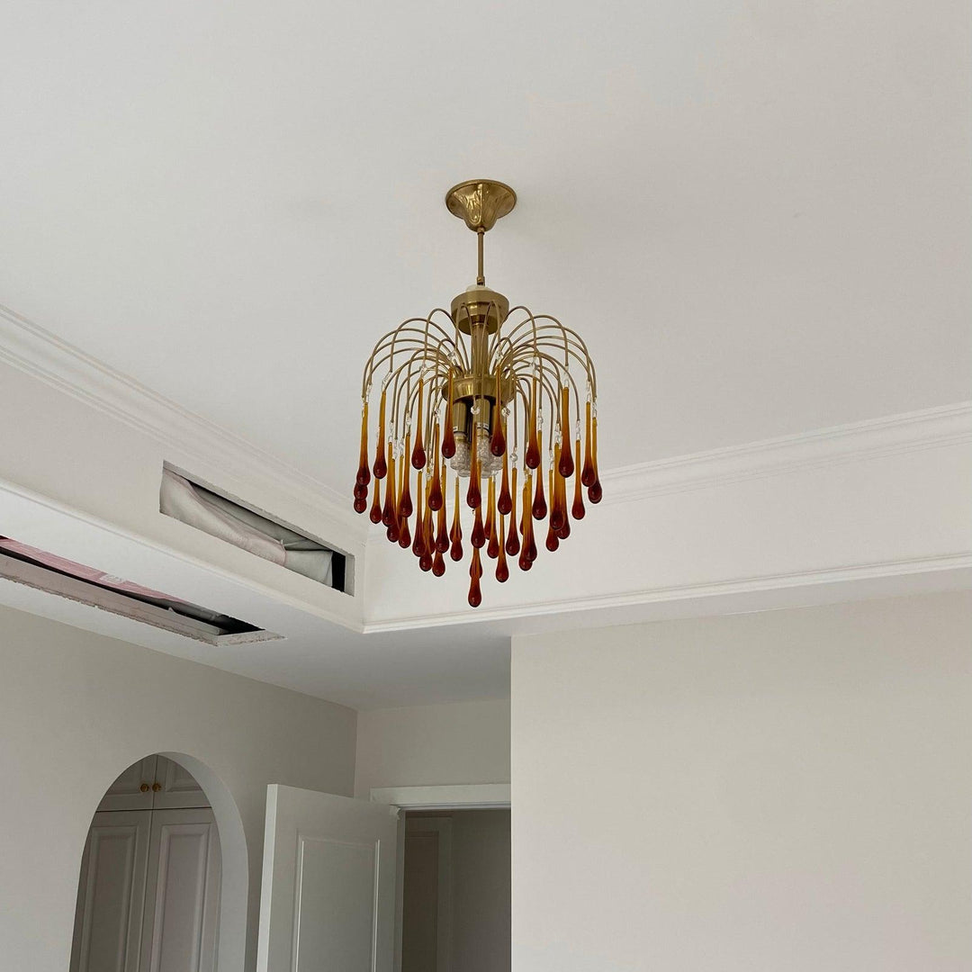 Art Deco Chandelier with Curved Droplet Accents