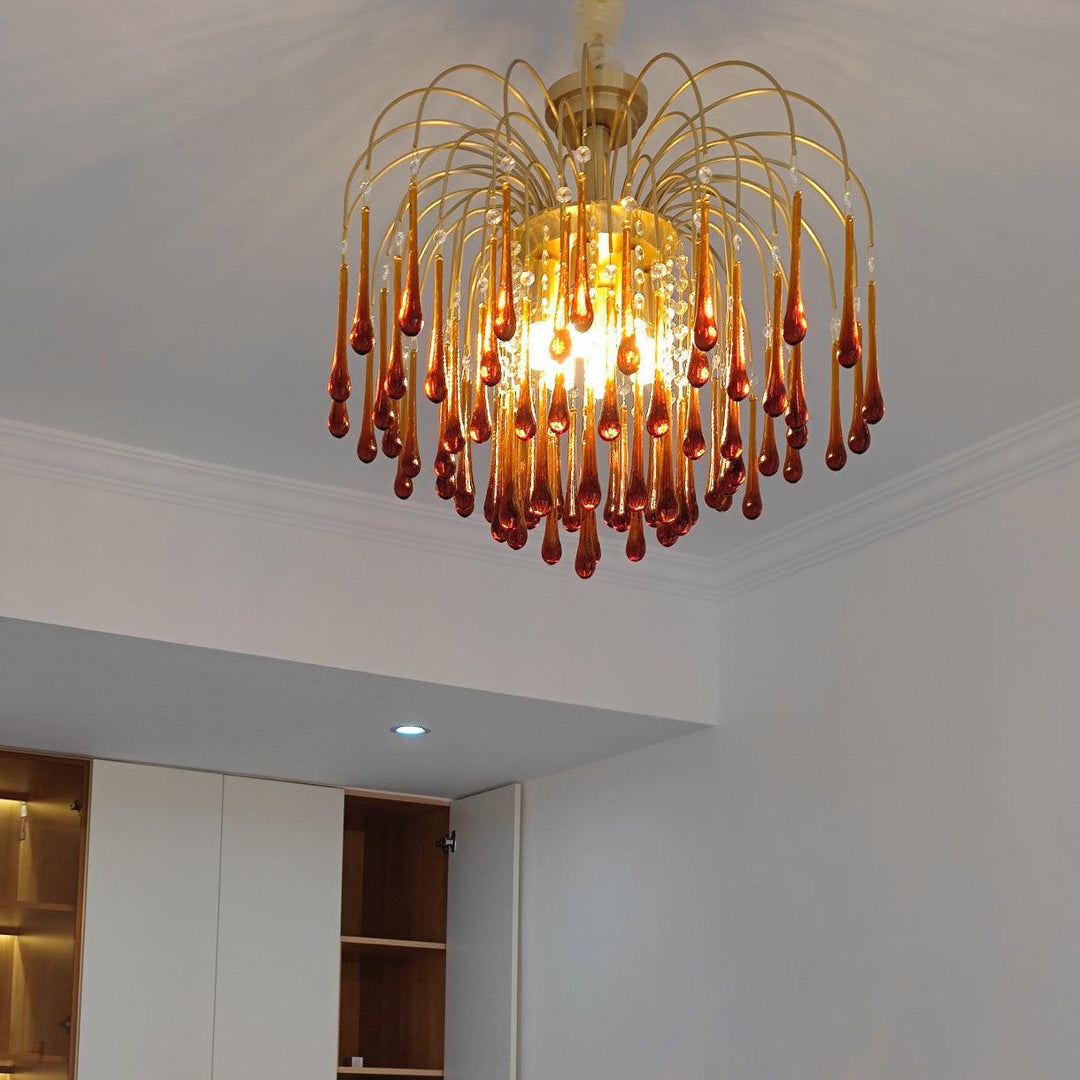 Art Deco Chandelier with Curved Droplet Accents