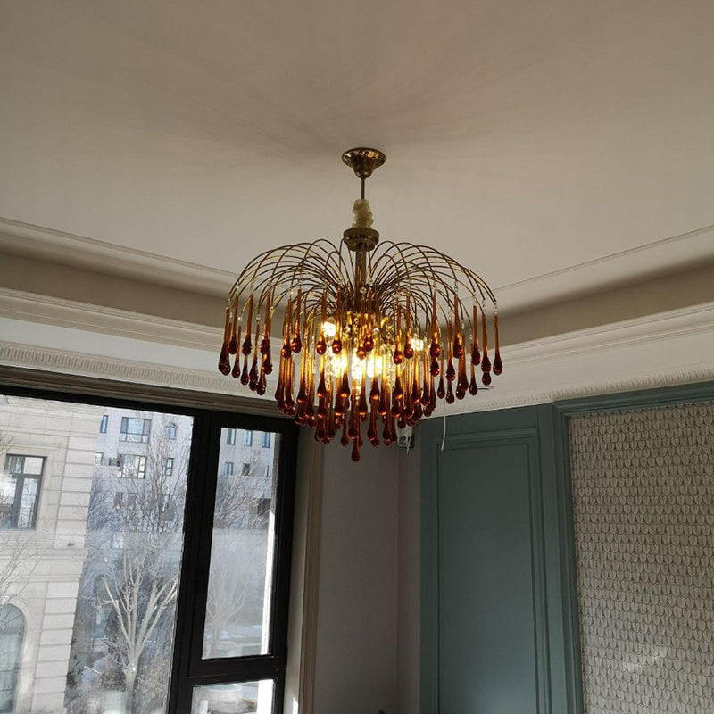 Art Deco Chandelier with Curved Droplet Accents