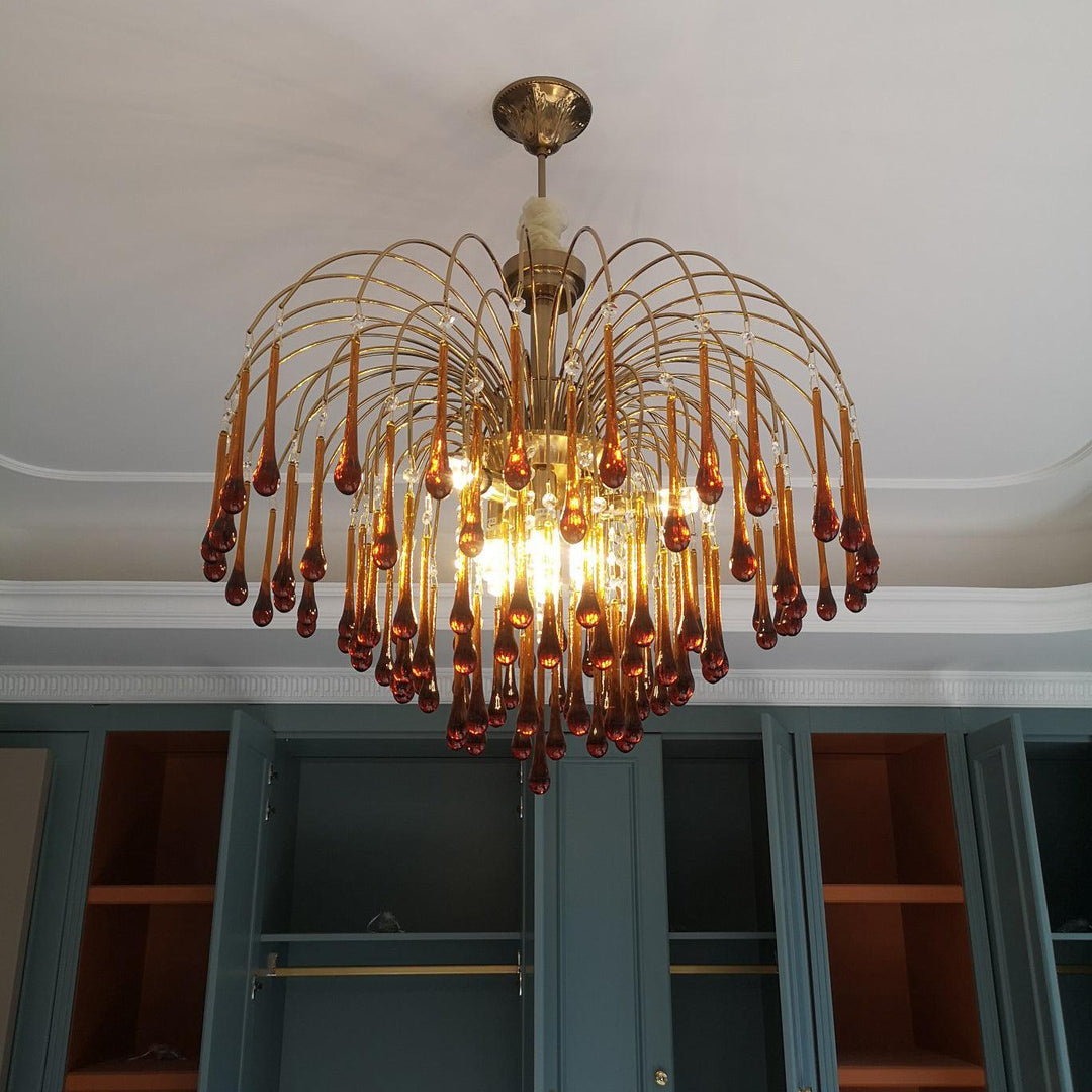 Art Deco Chandelier with Curved Droplet Accents