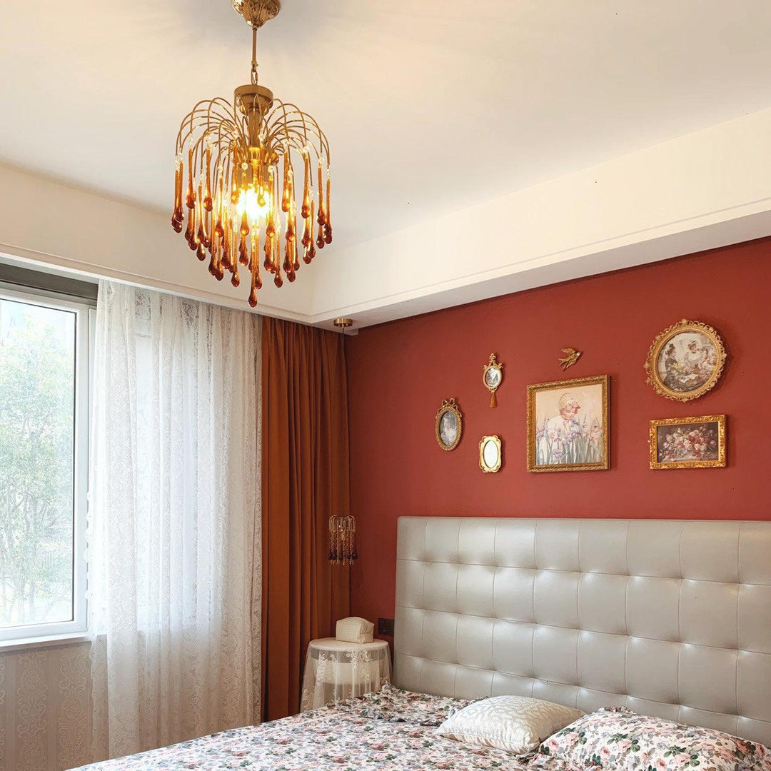 Art Deco Chandelier with Curved Droplet Accents