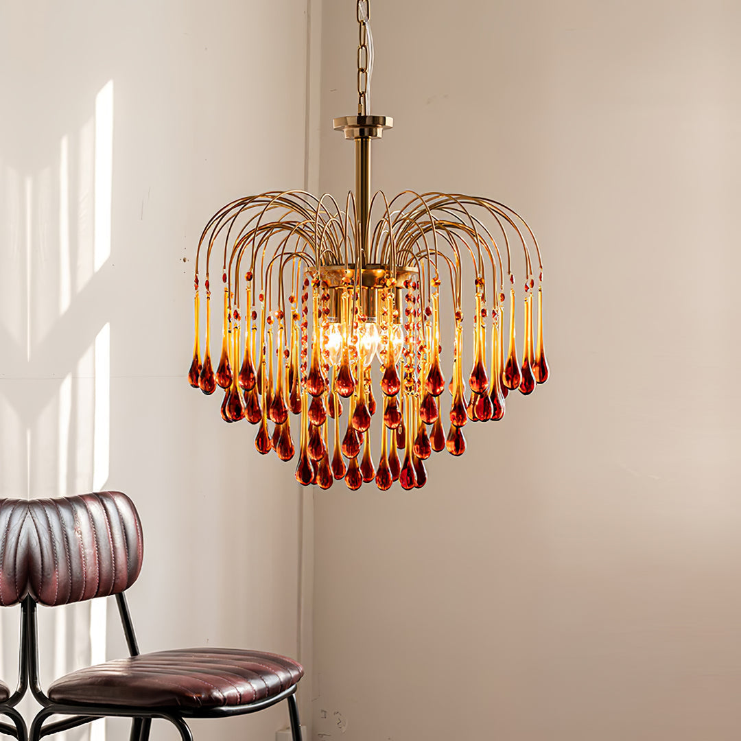 Art Deco Chandelier with Curved Droplet Accents