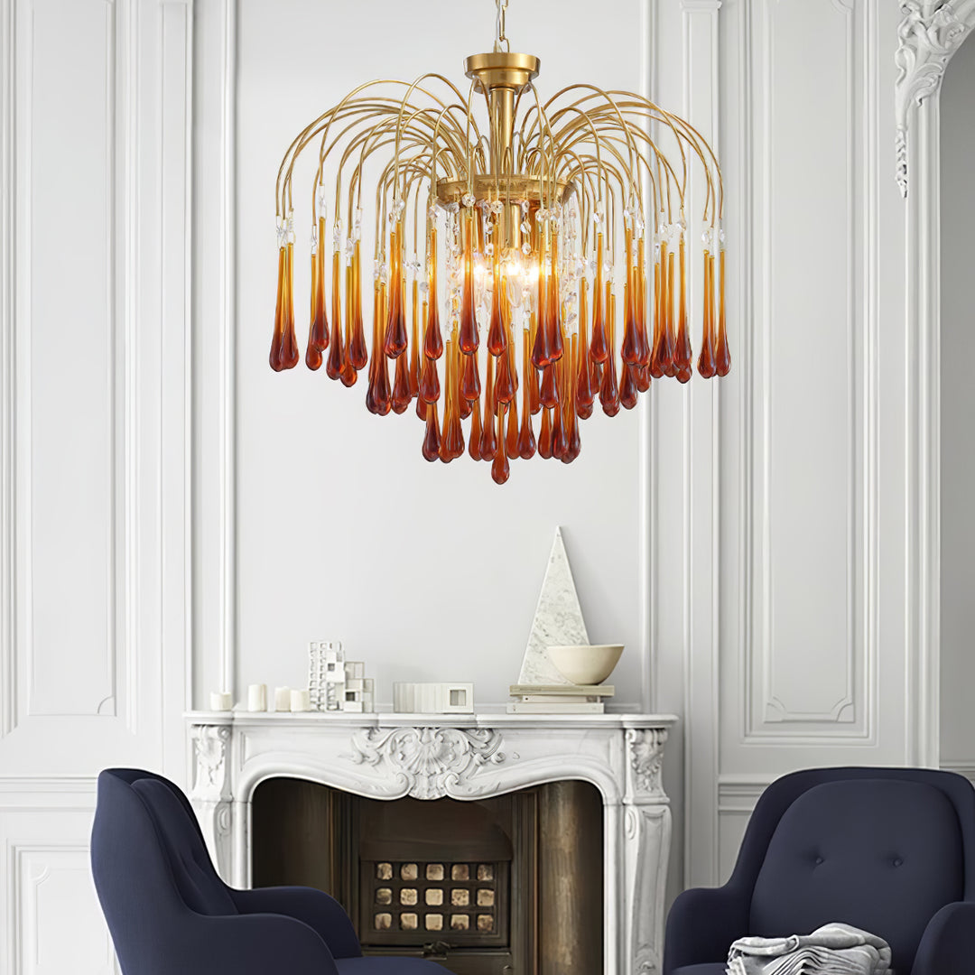 Art Deco Chandelier with Curved Droplet Accents
