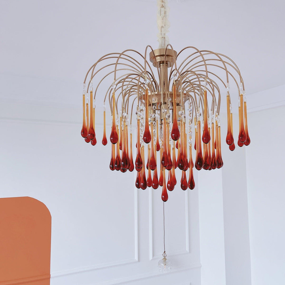 Art Deco Chandelier with Curved Droplet Accents