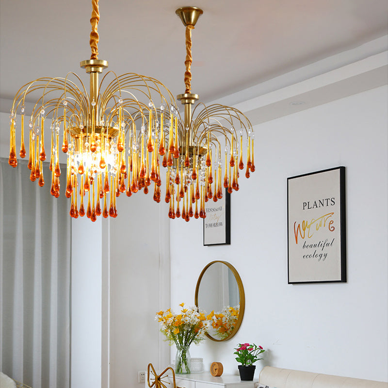 Art Deco Chandelier with Curved Droplet Accents