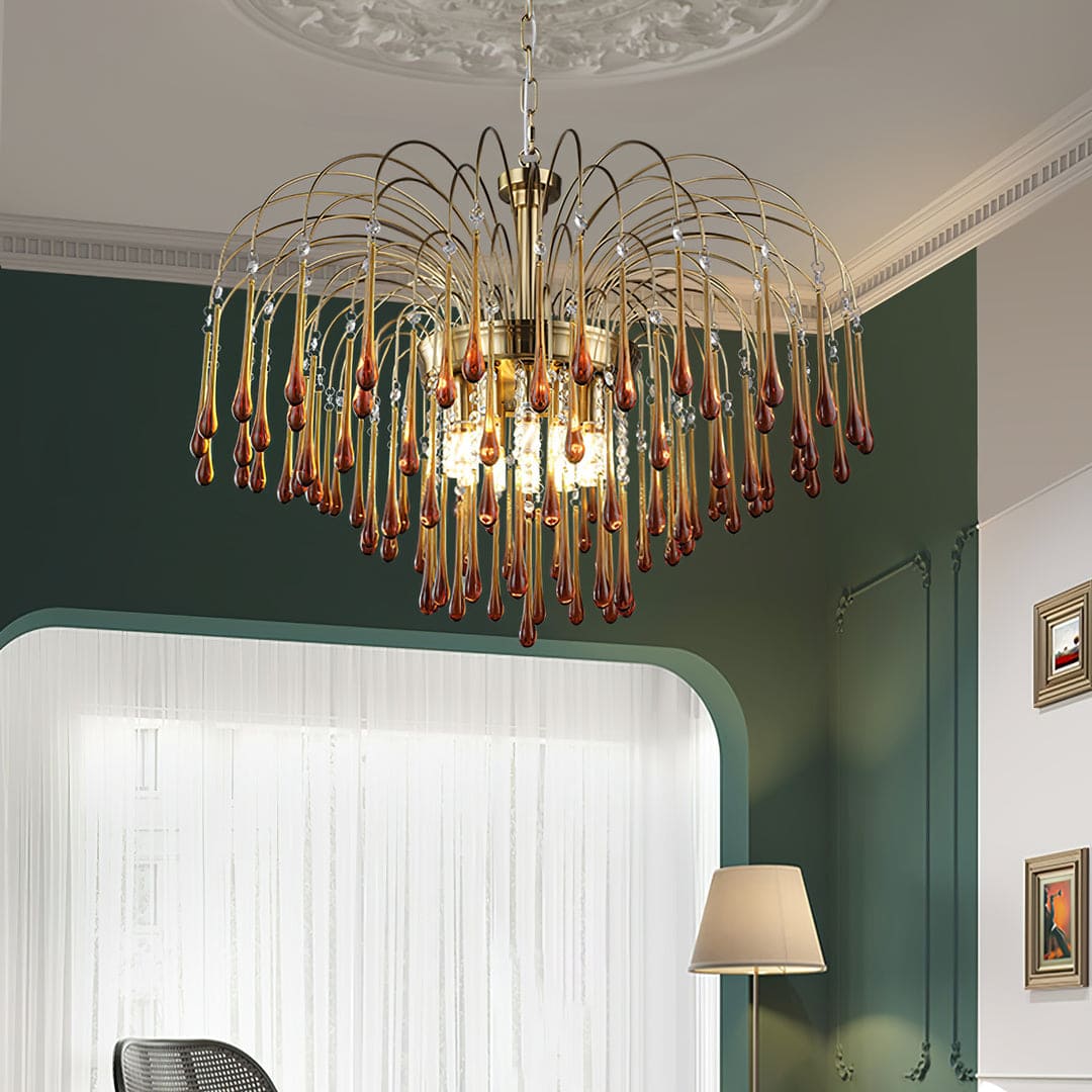 Art Deco Chandelier with Curved Droplet Accents