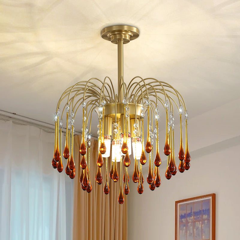 Art Deco Chandelier with Curved Droplet Accents