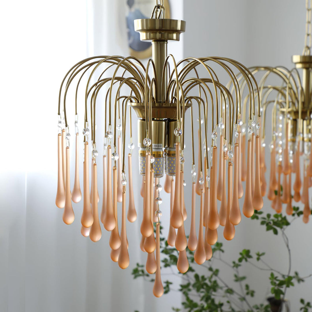 Art Deco Chandelier with Curved Droplet Accents