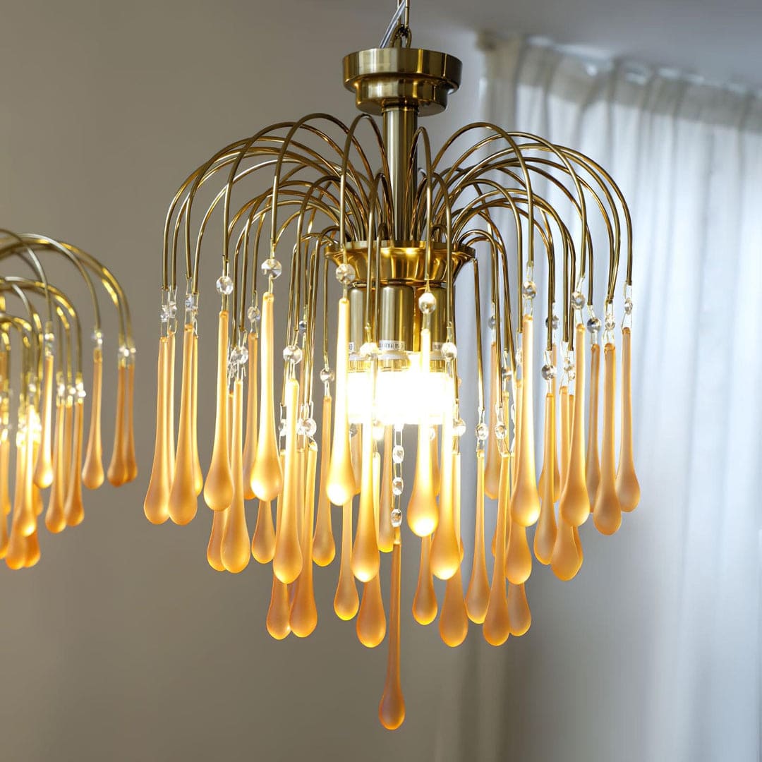 Art Deco Chandelier with Curved Droplet Accents
