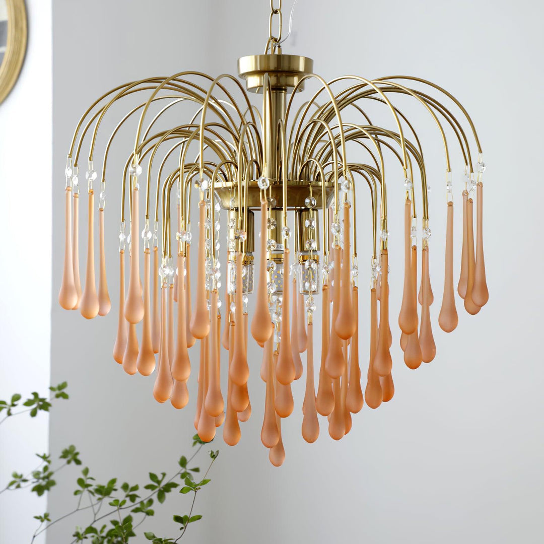 Art Deco Chandelier with Curved Droplet Accents