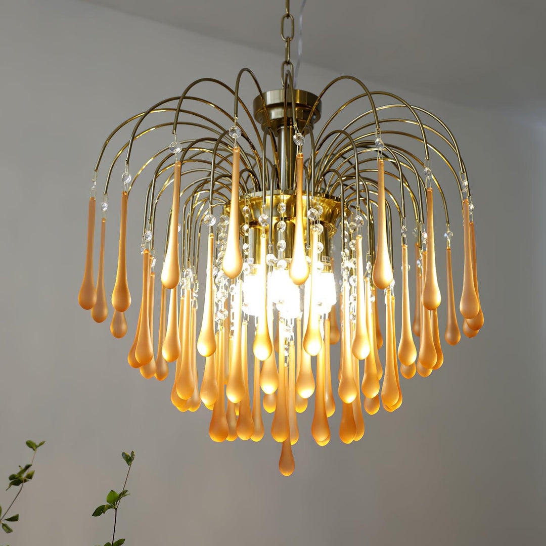 Art Deco Chandelier with Curved Droplet Accents