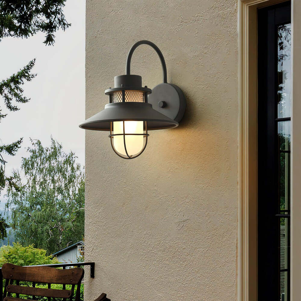 Industrial Outdoor Wall Lamp with Frosted Glass – Waterproof Exterior Light