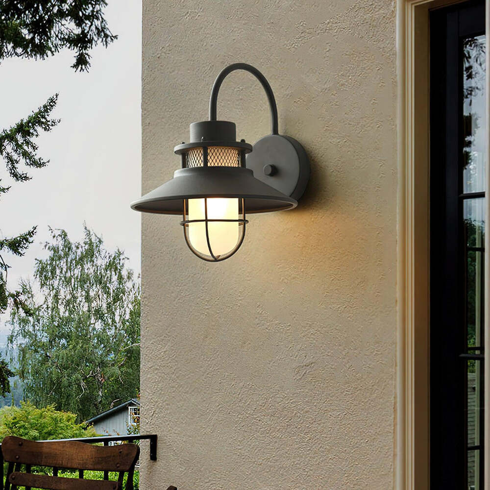 Industrial Outdoor Wall Lamp with Frosted Glass – Waterproof Exterior Light