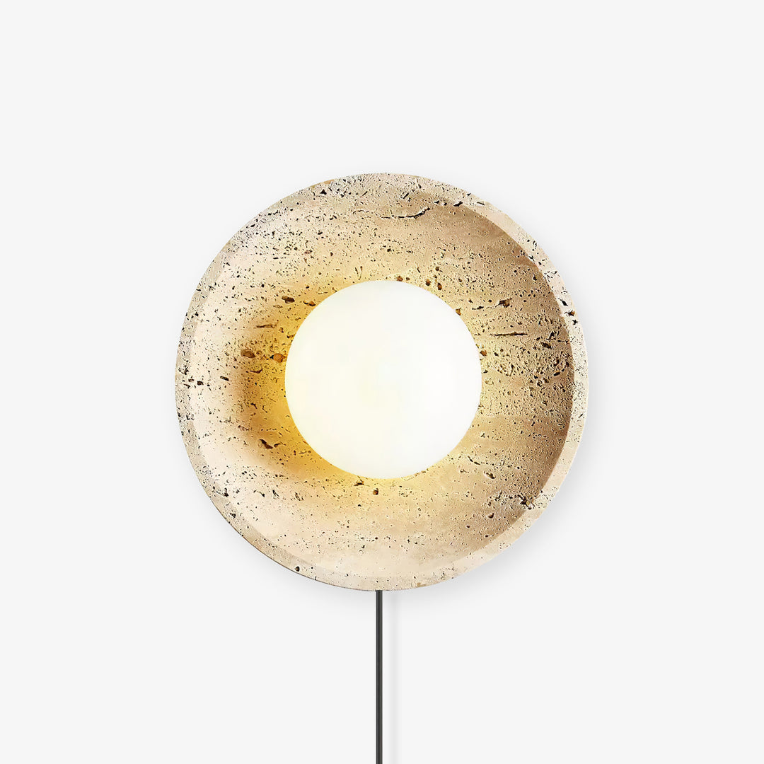 Minimalist Travertine Wall Lamp with White Shade