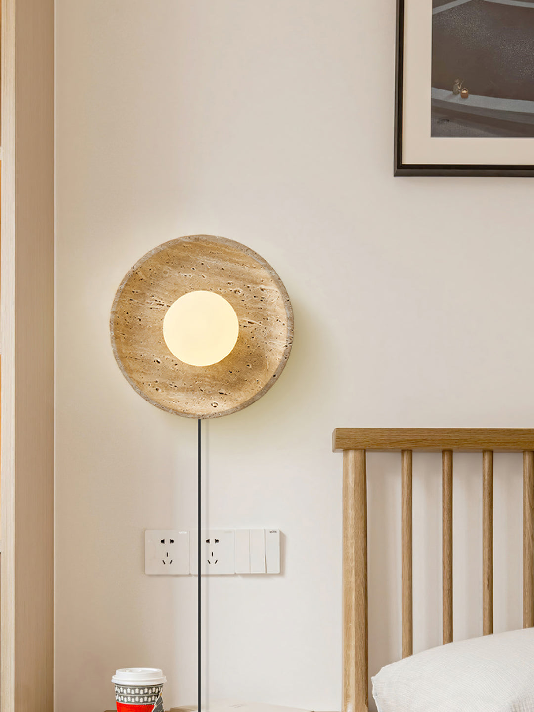 Minimalist Travertine Wall Lamp with White Shade
