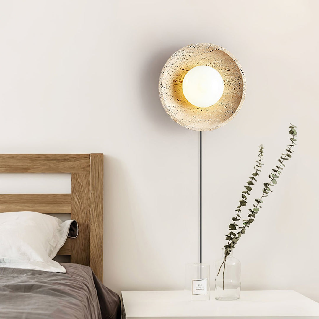 Minimalist Travertine Wall Lamp with White Shade
