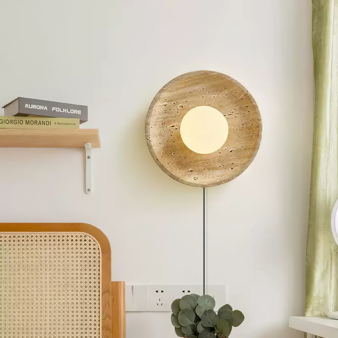 Minimalist Travertine Wall Lamp with White Shade