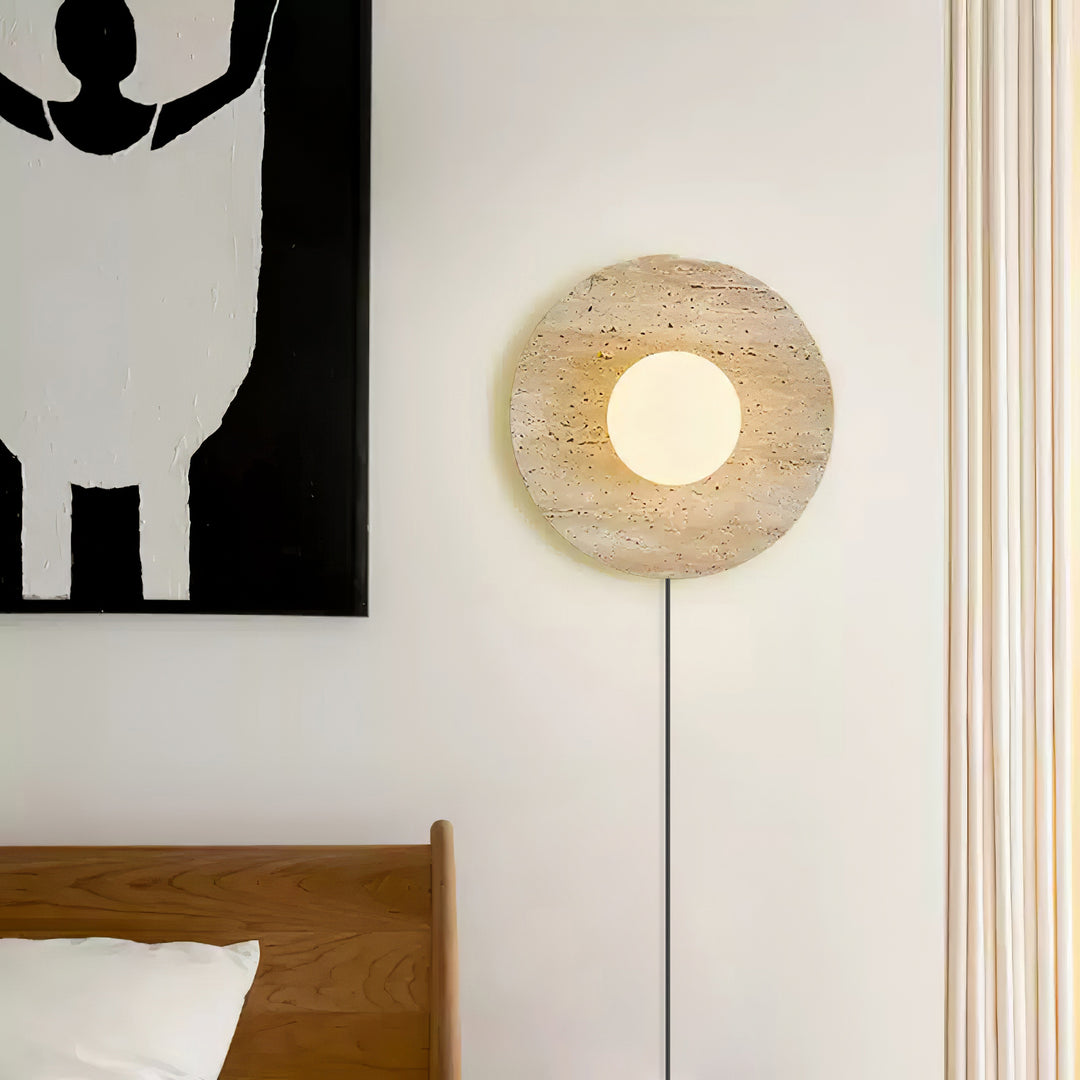 Minimalist Travertine Wall Lamp with White Shade