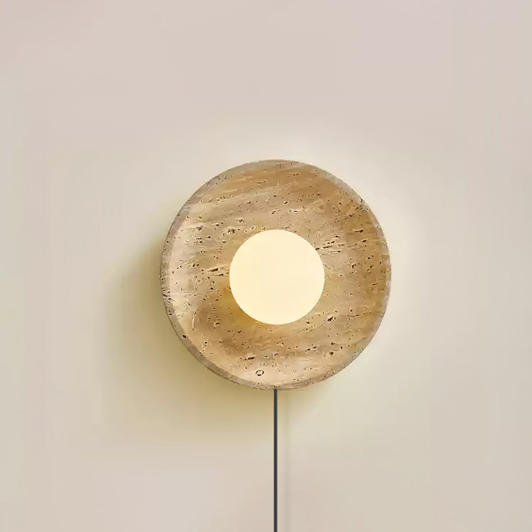 Minimalist Travertine Wall Lamp with White Shade