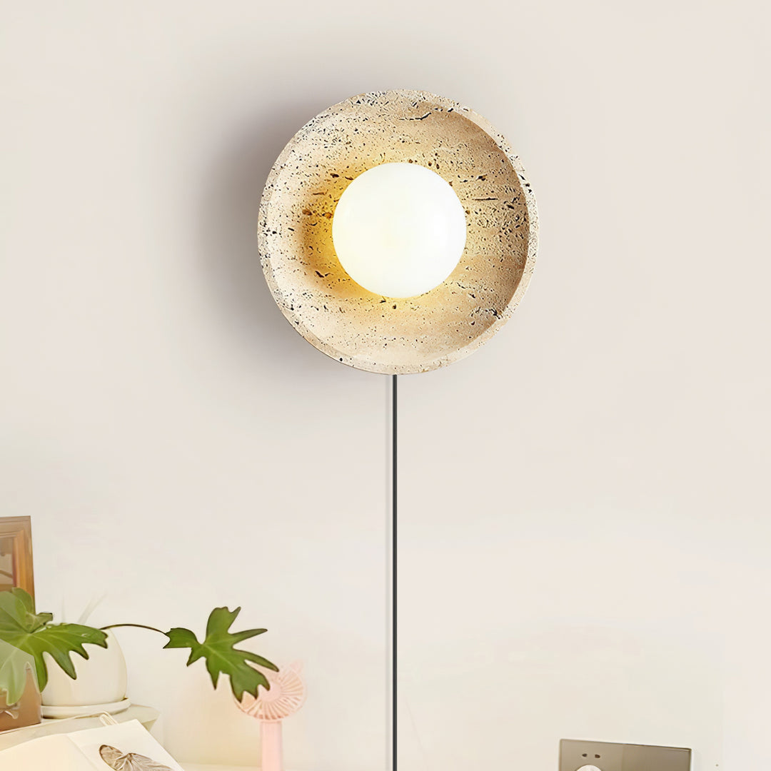 Minimalist Travertine Wall Lamp with White Shade