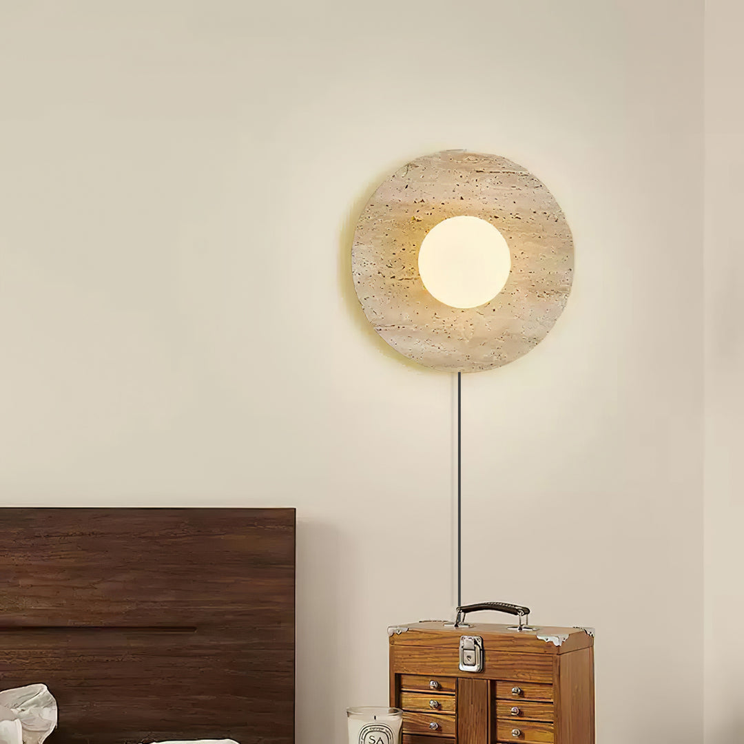 Minimalist Travertine Wall Lamp with White Shade