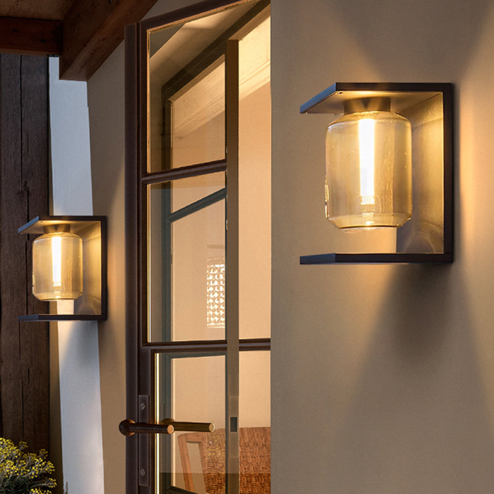 Contemporary Lantern Glass Outdoor Wall Lamp – Hardwired & Solar Options