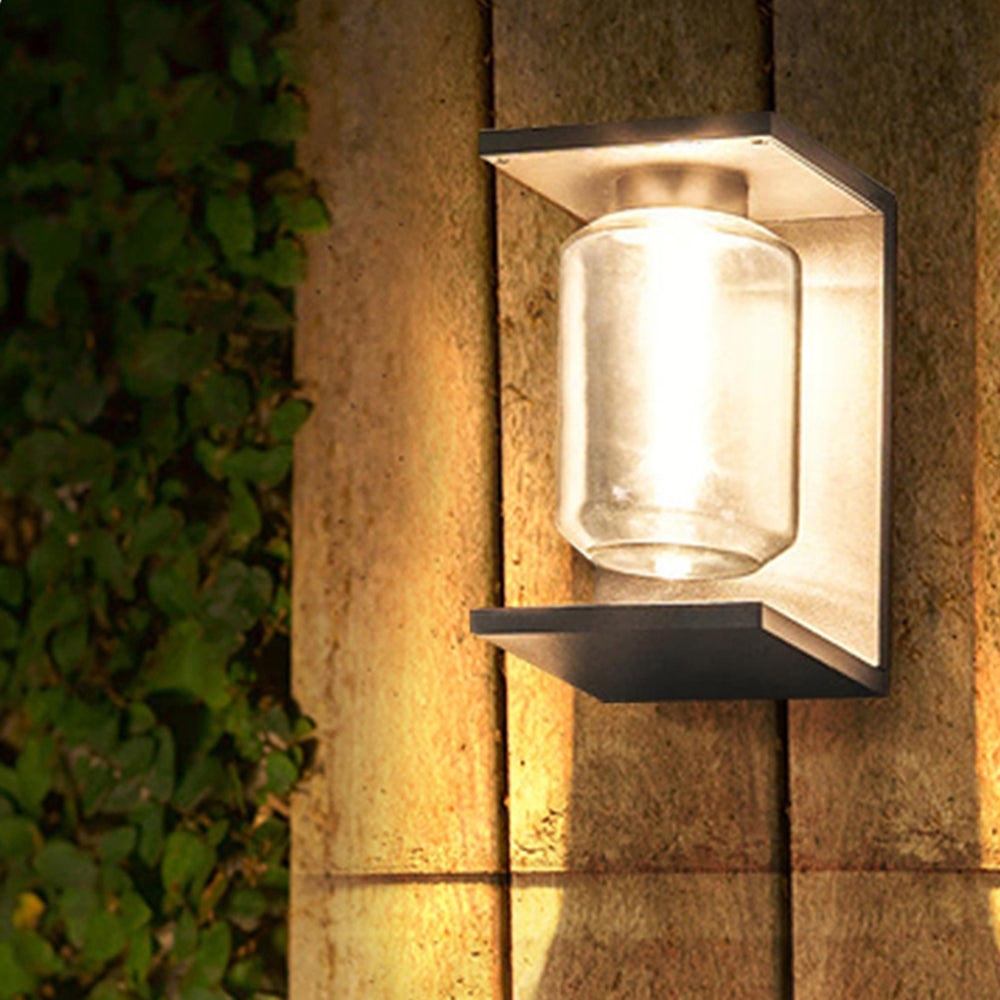 Contemporary Lantern Glass Outdoor Wall Lamp – Hardwired & Solar Options