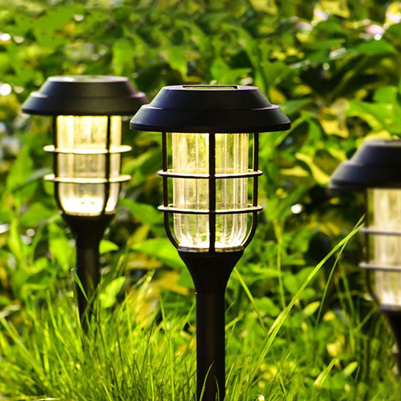 Modern Metal Caged Solar Outdoor Bollard Light for Gardens