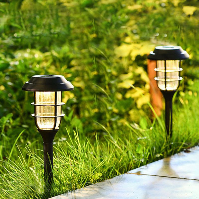 Modern Metal Caged Solar Outdoor Bollard Light for Gardens