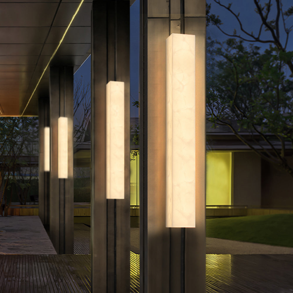 Modern Rectangular Outdoor Wall Lamp – Slim Marble Waterproof Design
