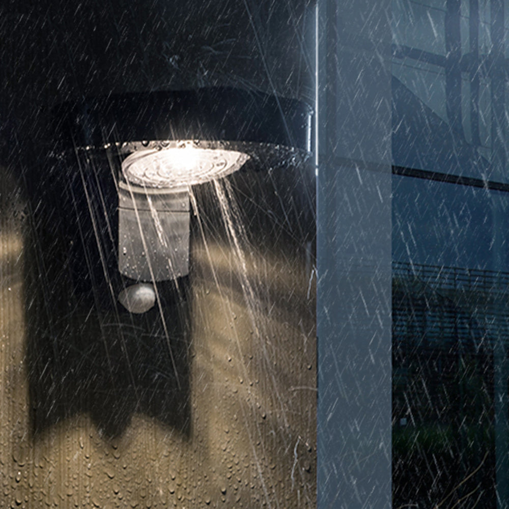 Modern Round Solar Outdoor Wall Lamp with Sensor and Waterproof Design
