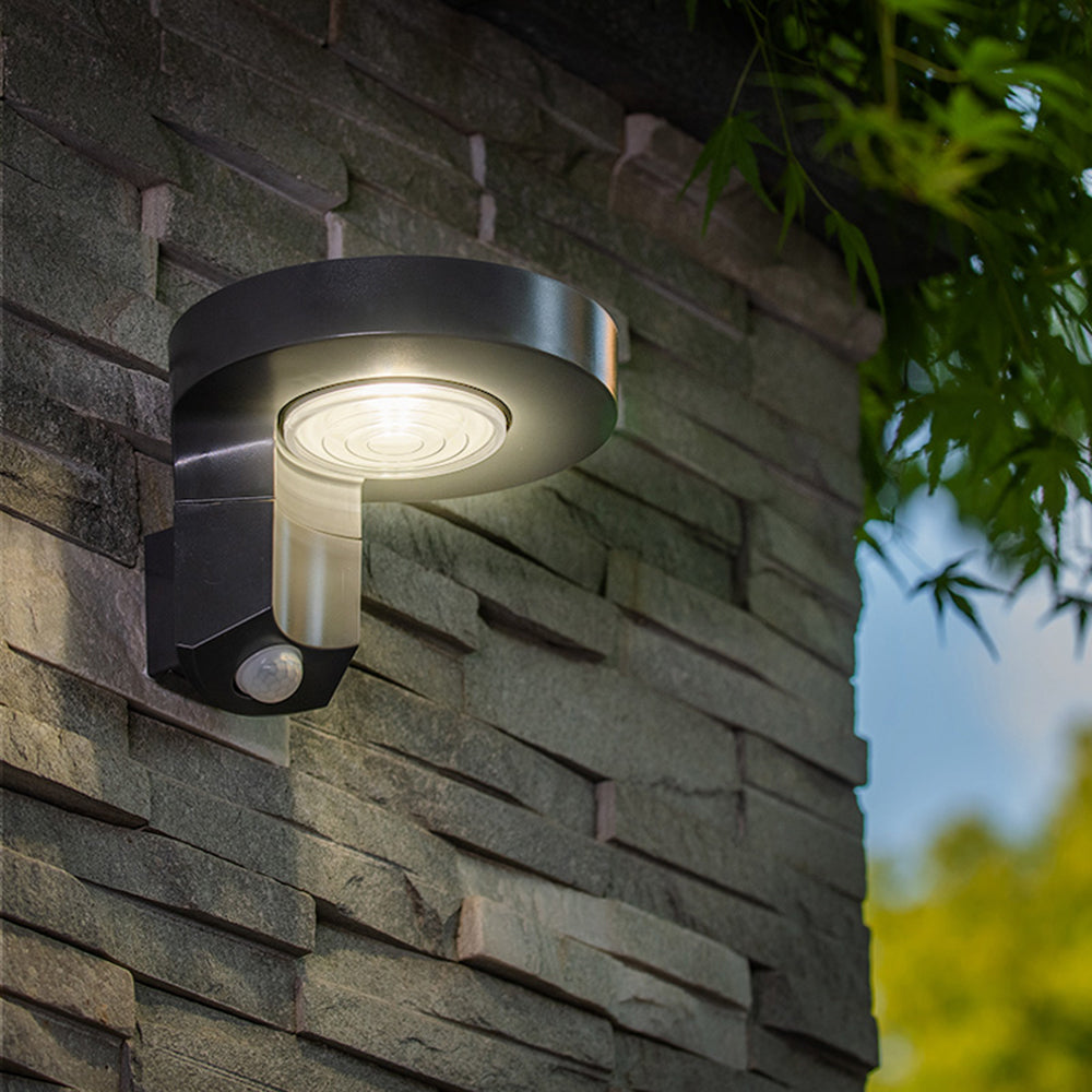 Modern Round Solar Outdoor Wall Lamp with Sensor and Waterproof Design