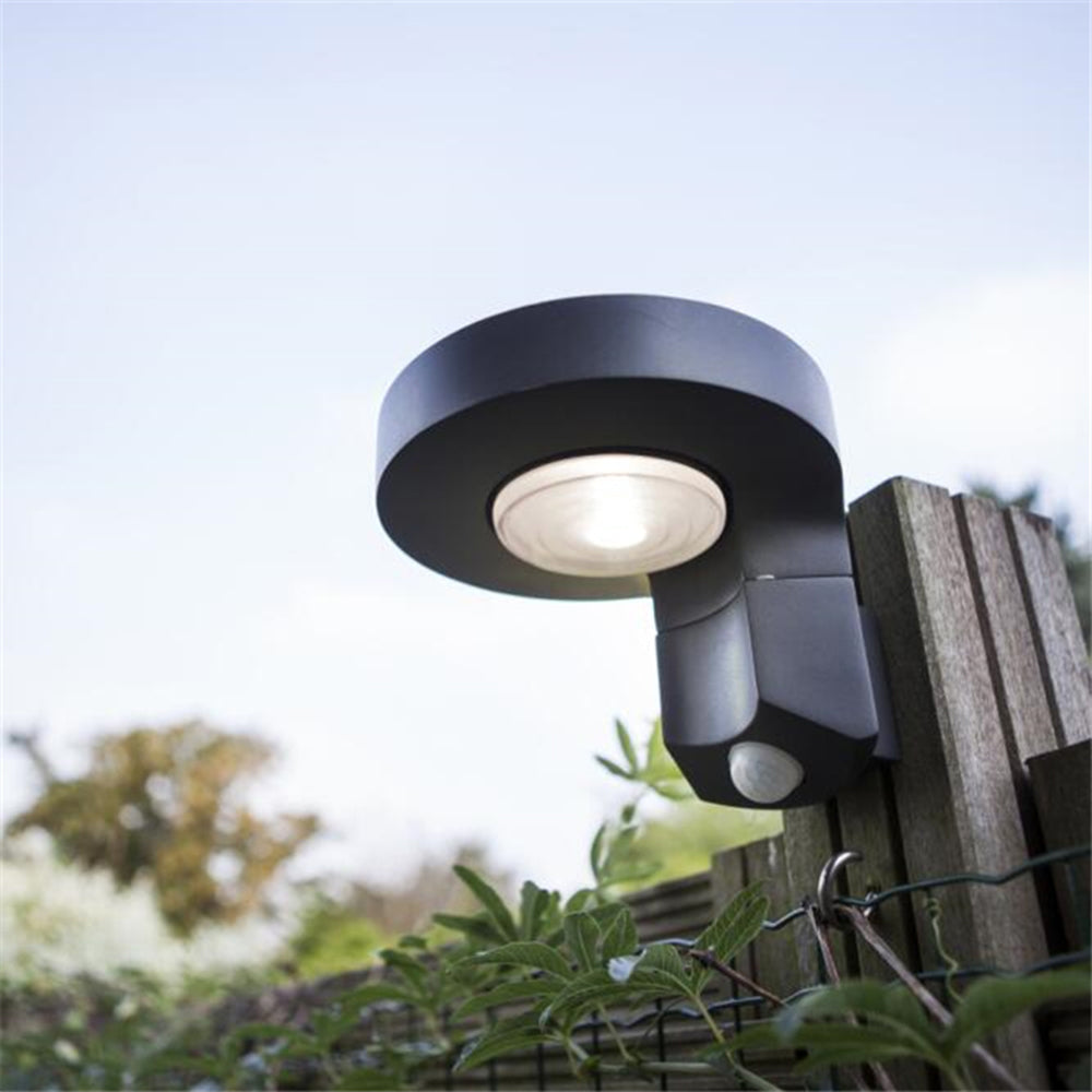 Modern Round Solar Outdoor Wall Lamp with Sensor and Waterproof Design