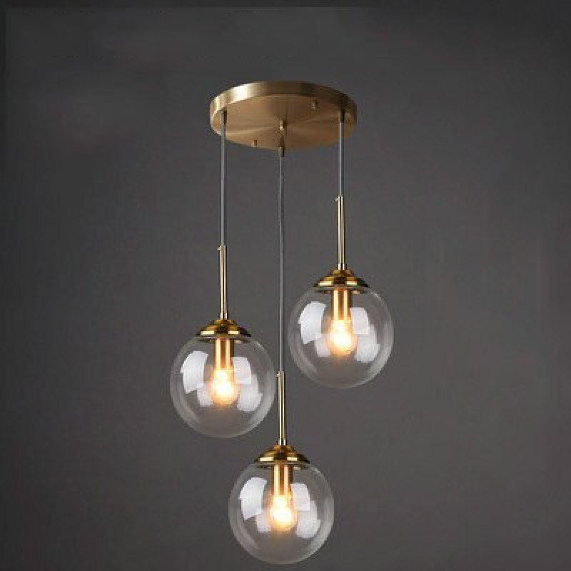Modern Sphere Pendant Light with Amber Glass
