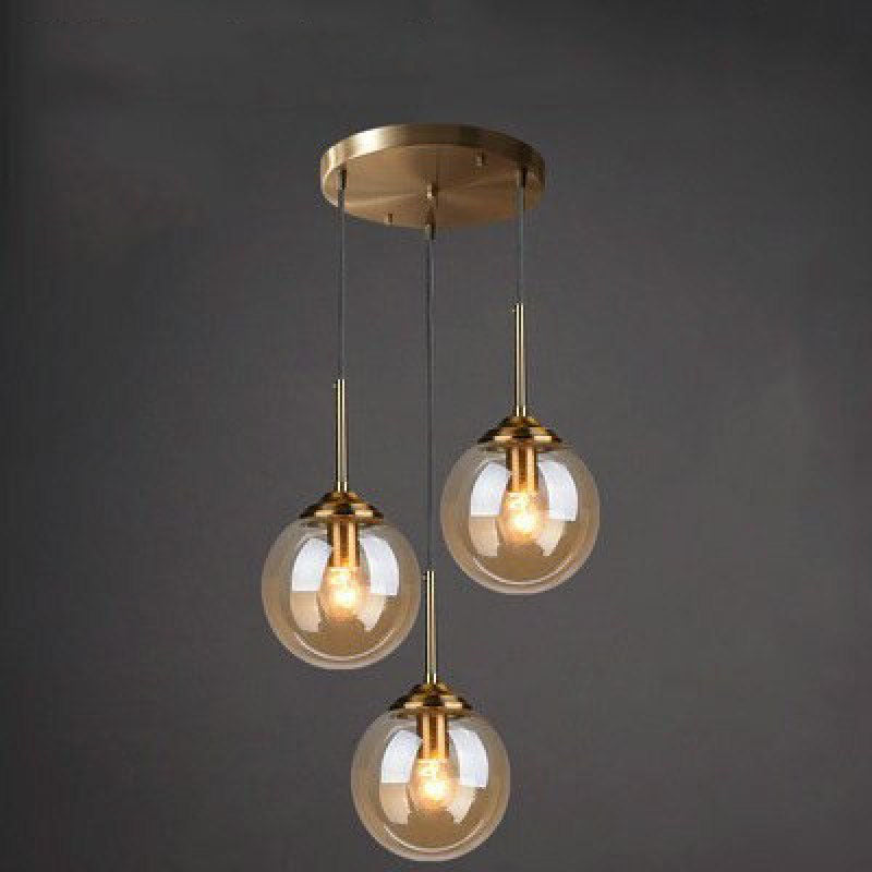 Modern Sphere Pendant Light with Amber Glass