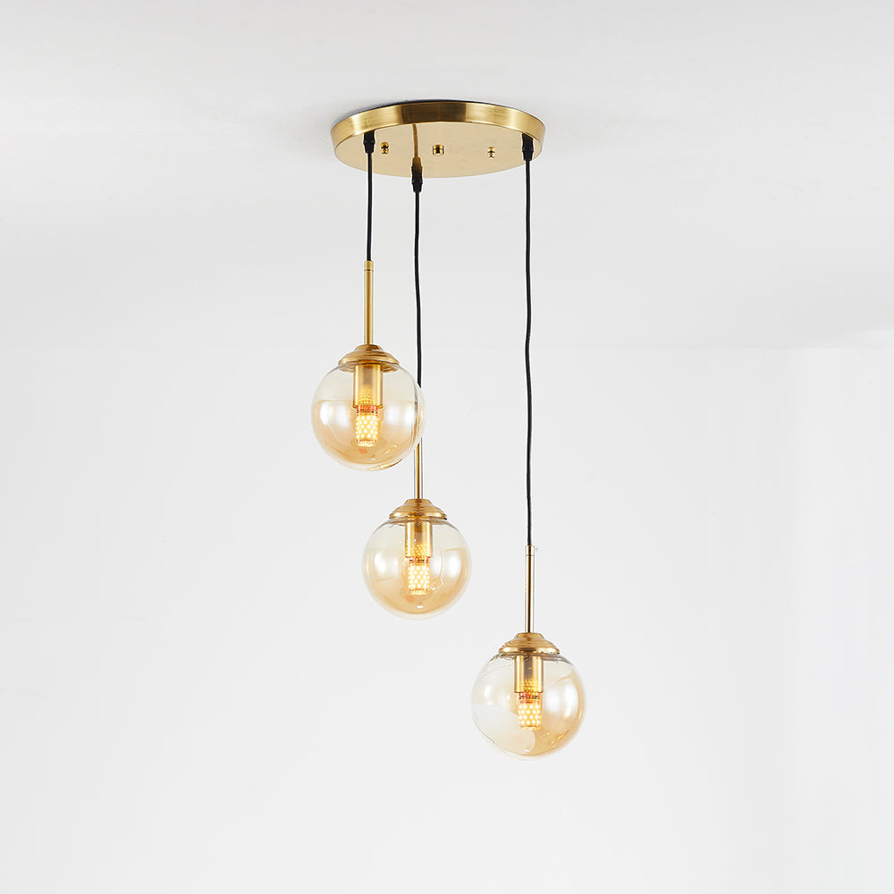 Modern Sphere Pendant Light with Amber Glass