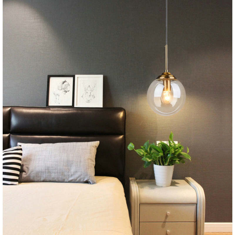 Modern Sphere Pendant Light with Amber Glass