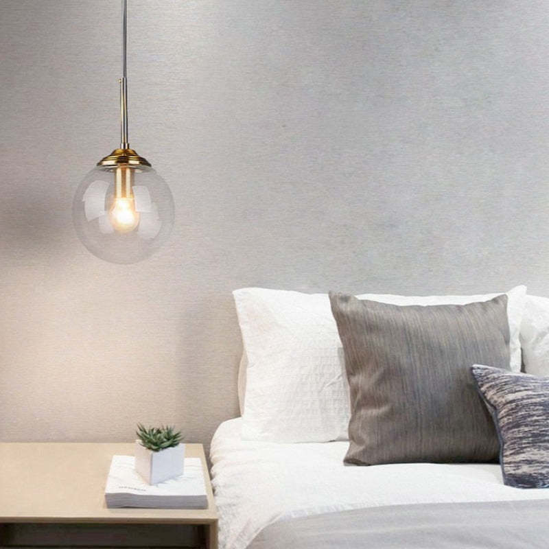 Modern Sphere Pendant Light with Amber Glass