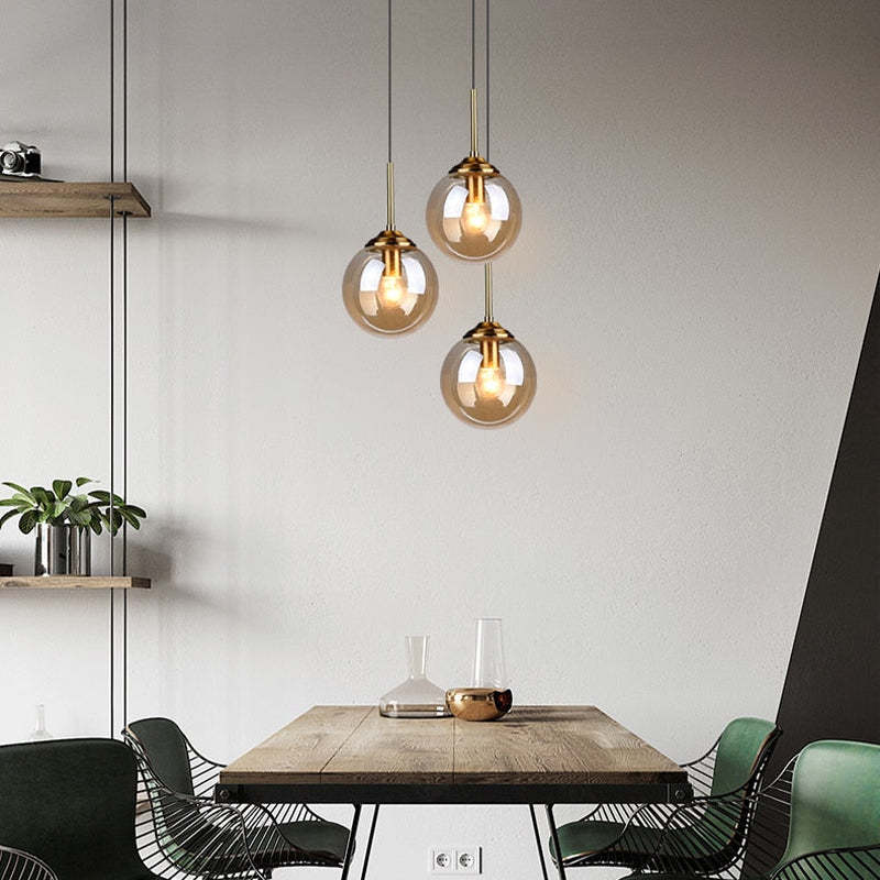 Modern Sphere Pendant Light with Amber Glass