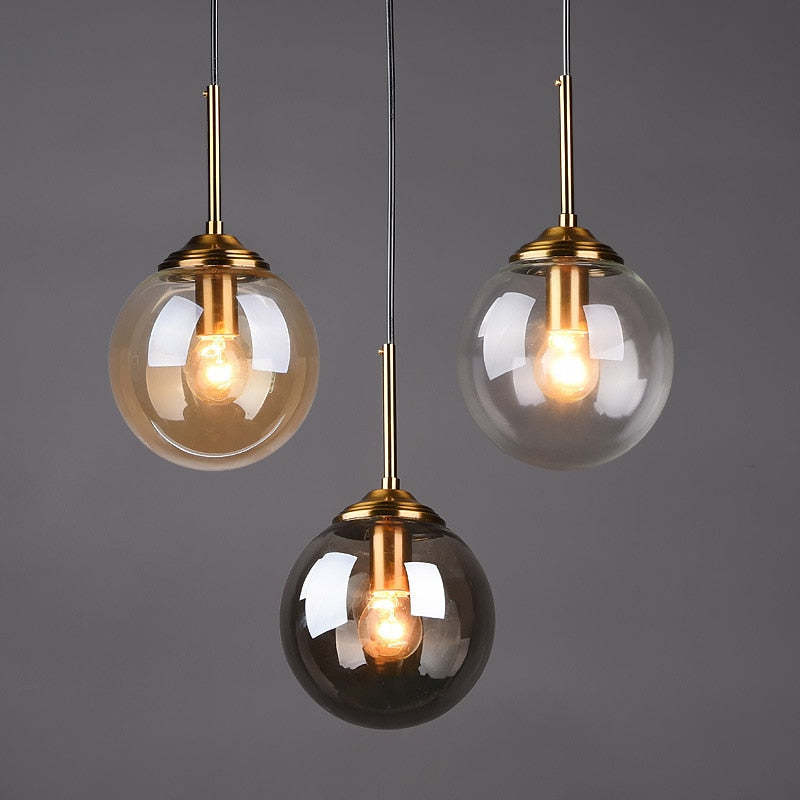 Modern Sphere Pendant Light with Amber Glass