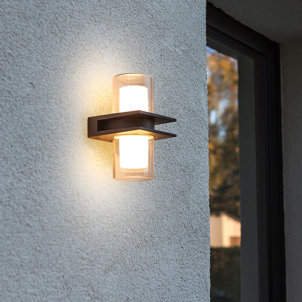 Modern Two-Head Cylindrical Metal and Glass Outdoor Wall Lamp