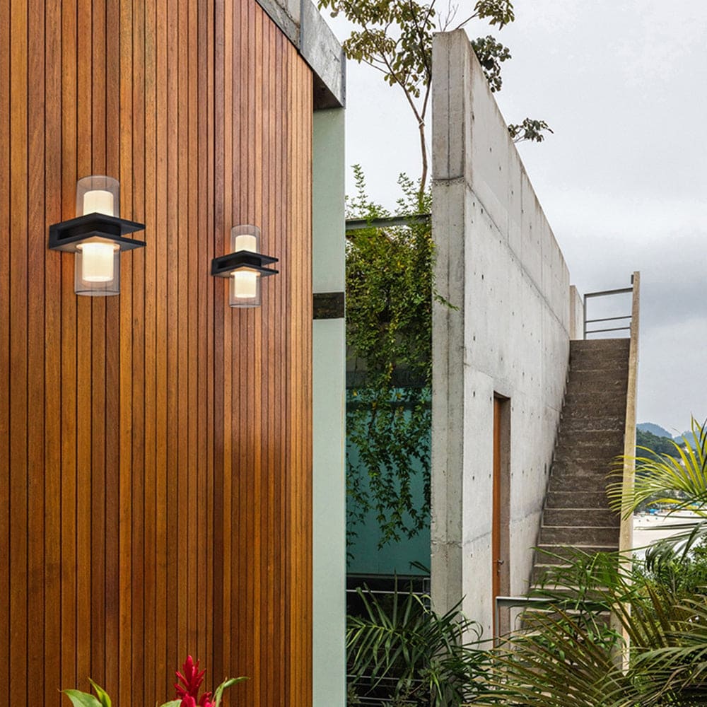 Modern Two-Head Cylindrical Metal and Glass Outdoor Wall Lamp