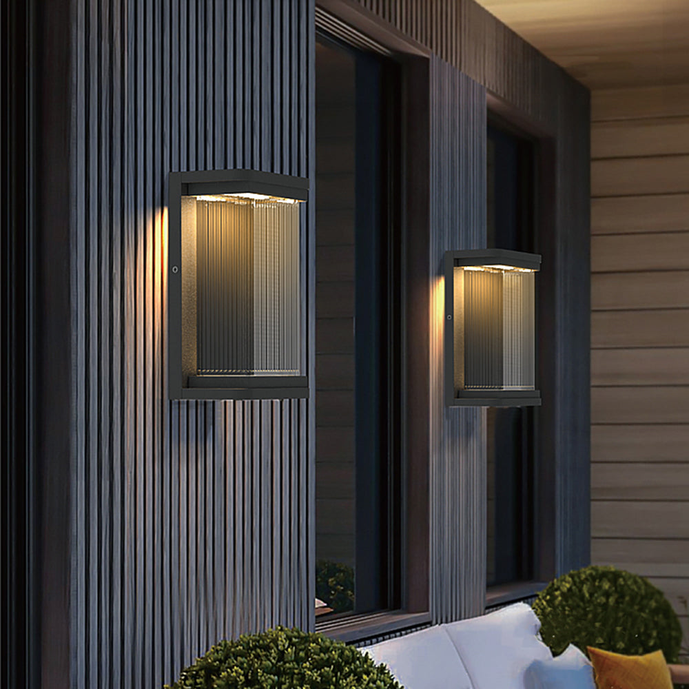 Rectangular Glass Outdoor Wall Lamp with Vertical Pattern Glass