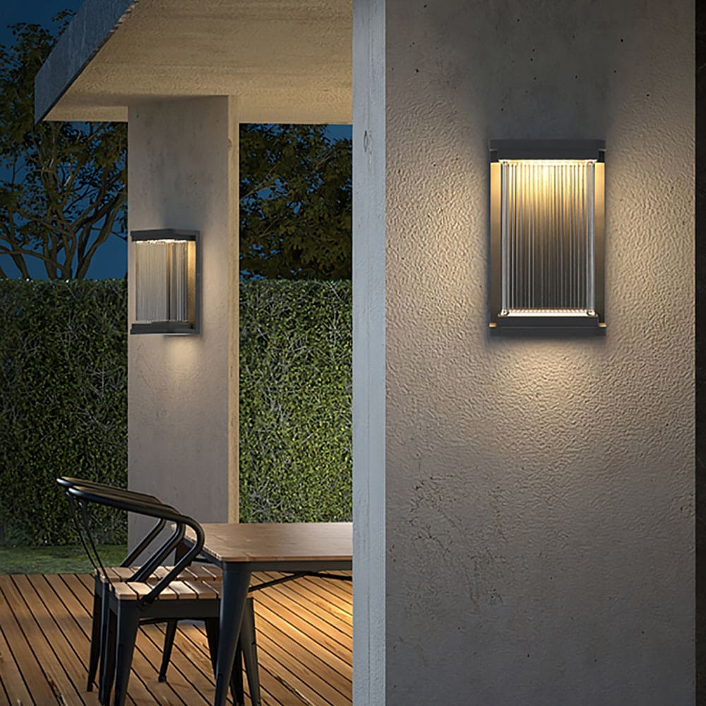 Rectangular Glass Outdoor Wall Lamp with Vertical Pattern Glass