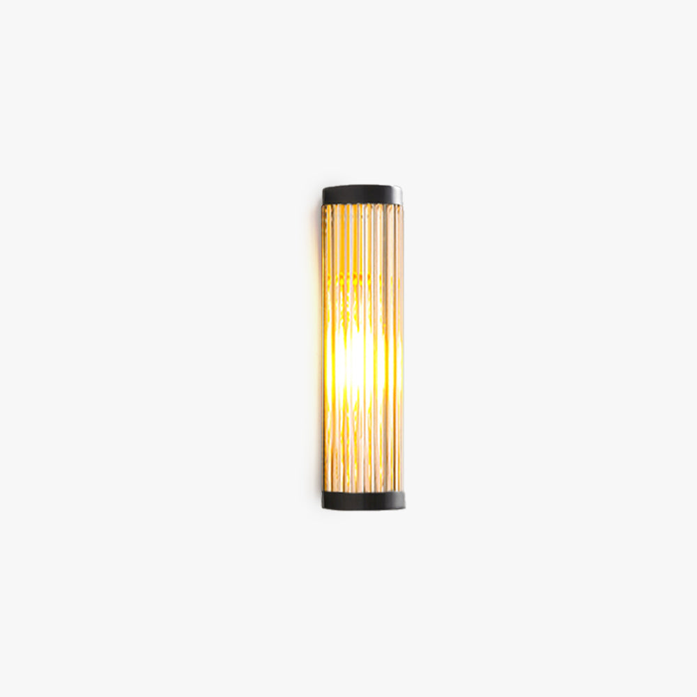 Semi-cylindrical modern outdoor wall lamp with a combination of clear glass and metal. Waterproof and perfect for patios, porches, and hallways. Ideal for contemporary outdoor lighting solutions.

