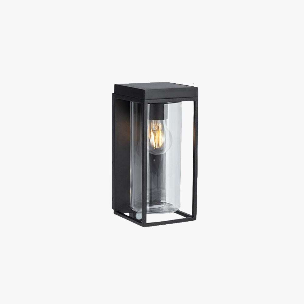 Solar waterproof rectangular outdoor wall lamp with a black metal frame and glass shade. Energy-efficient solar-powered lighting, perfect for gardens, patios, and modern outdoor spaces.


