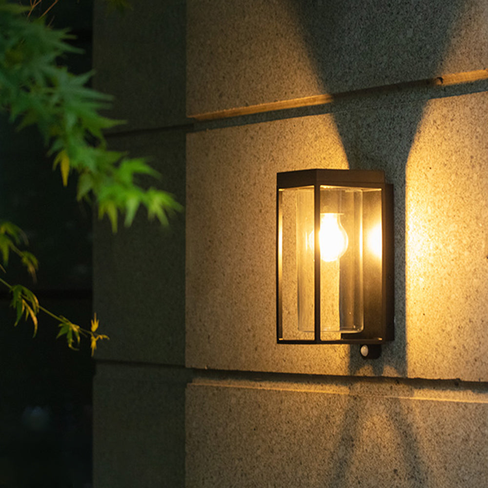 Solar Waterproof Rectangular Outdoor Wall Lamp with Glass Shade