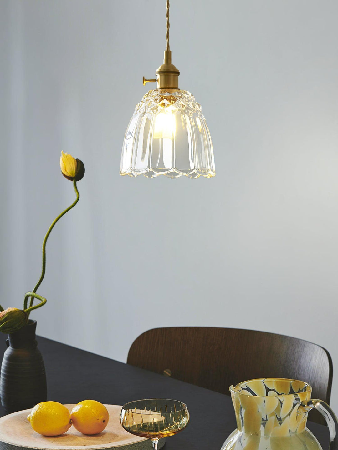 Vintage Brass Pendant Light with Clear Shade