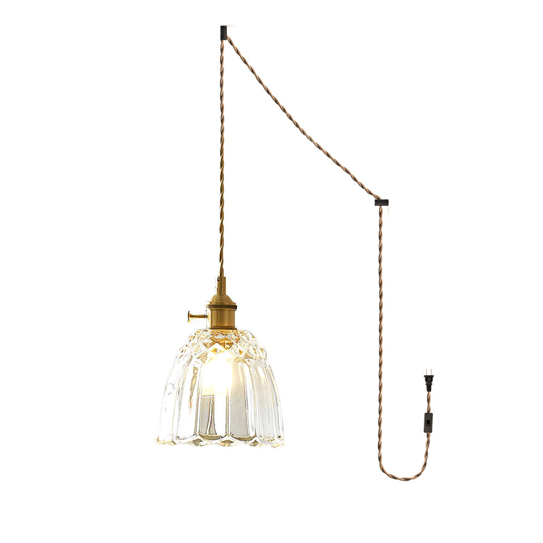 Vintage Brass Pendant Light with Clear Shade