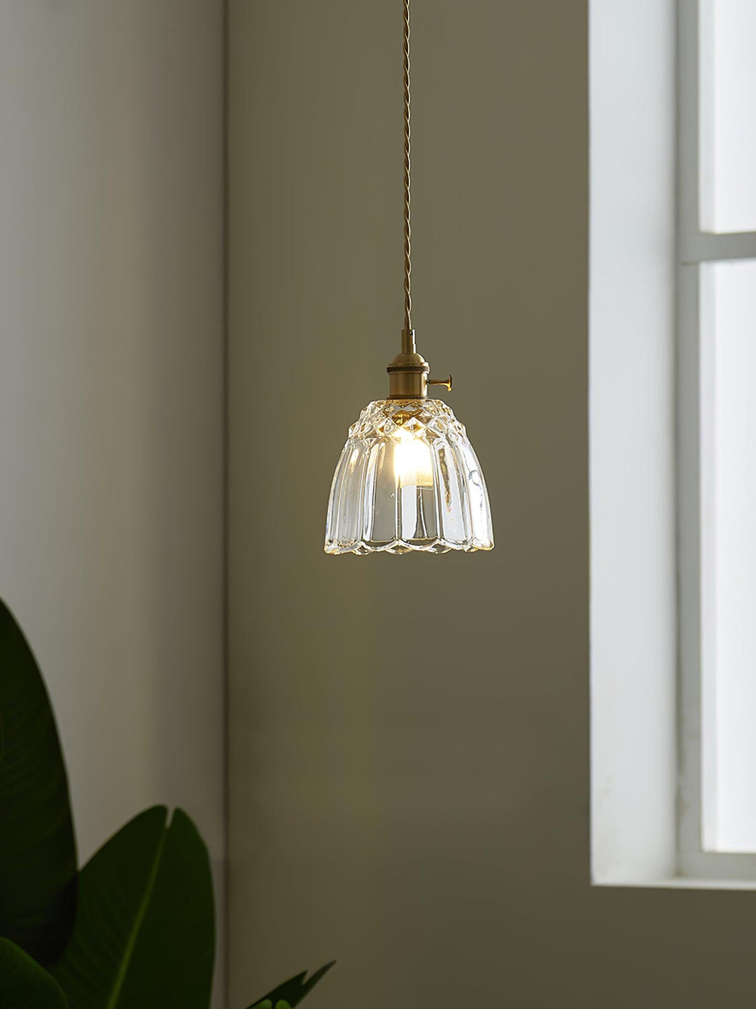 Vintage Brass Pendant Light with Clear Shade